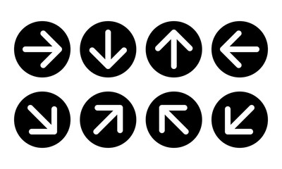 round arrow icon set, left right up down direction solid signs