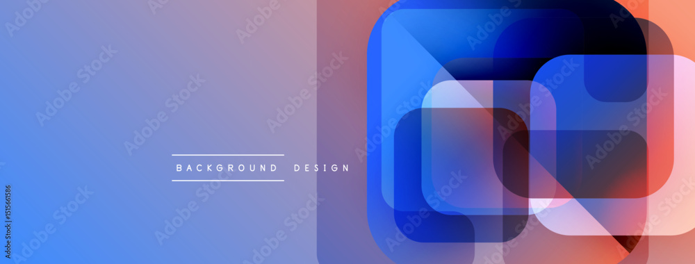 Poster Abstract geometric shapes, blue purple gradient, modern design. Overlapping squares create dynamic visual effect. Minimalist style.