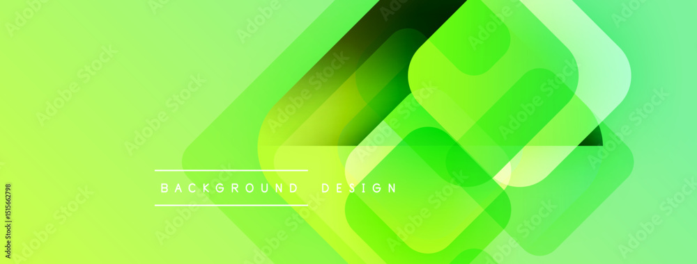 Poster Abstract geometric shapes overlap creating vibrant green gradient background. Modern design elements suggest innovation, technology, freshness.