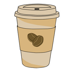 Disposable coffee cup with a lid with coffee icon