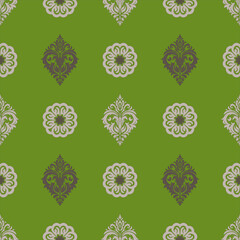 Seamless wallpapers, dramas, green background, light gray flowers and dark gray vector patterns.