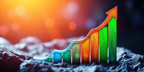 Financial growth chart, upward trending arrow, graph, bullish