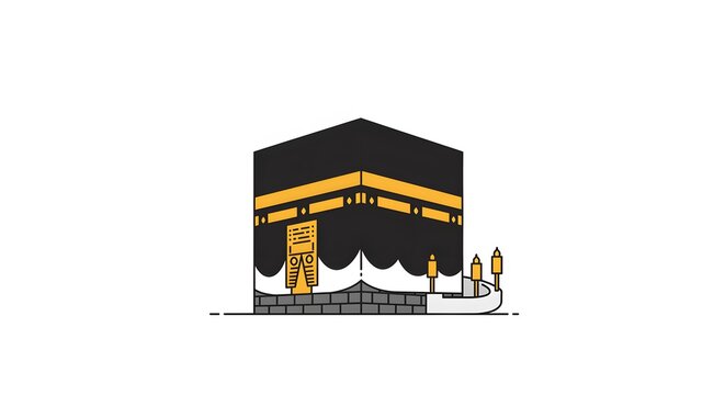 black kaaba with gold details, minimal style clip art preview