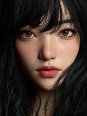 Fototapeta premium A woman with dark hair and a black lace around her neck