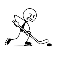 Stick figure playing hockey aggressively