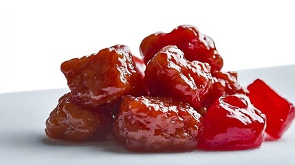 Delicious sweet and sour chicken pieces presented on a white plate for culinary use