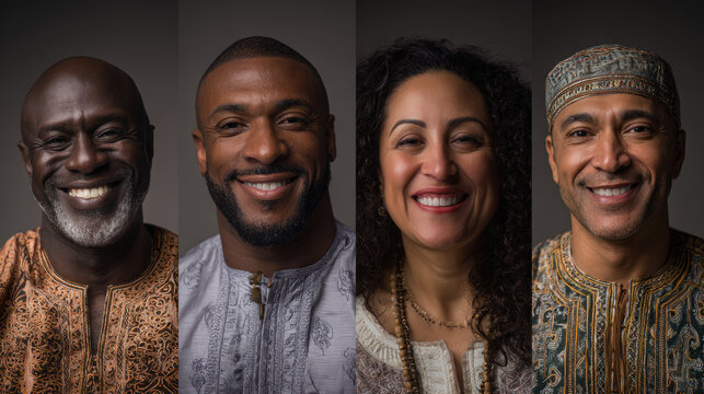 A striking collection of diverse individual portraits, each uniquely framed and infused with distinct cultural elements. DEIB, DEI