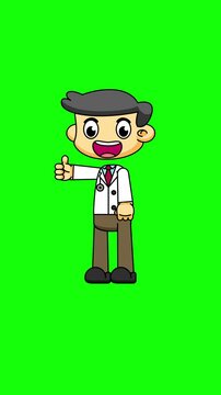 Chibi Doctor with Confident Thumbs Up Gesture, Cartoon Style Loop Animation on Greenscreen