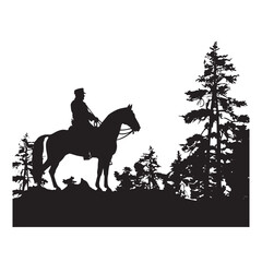 Naklejka premium A lone cowboy rides his horse, a striking black silhouette of an equestrian rider isolated in an illustration, capturing the essence of sport and farm animals in art