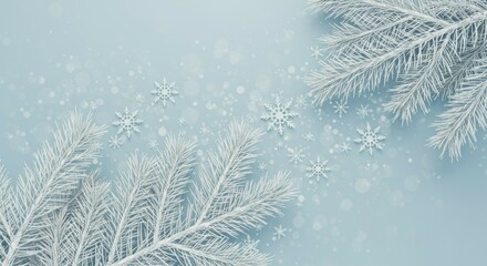 Snowflake and Evergreen Twig Festive Winter Scene