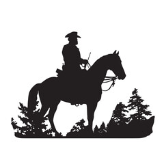 Fototapeta premium Horse rider silhouette on galloping horse isolated on white background