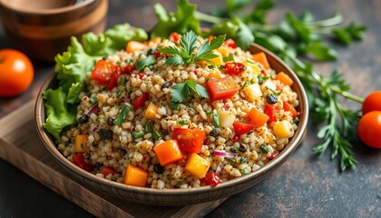 Vibrant quinoa salad with colorful vegetables and herbs, salad, dinner