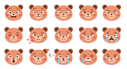 Fototapeta premium Cute Bear Emoticons & Emojis: Expressive Cartoon Animal Faces