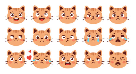 Fototapeta premium Cute Cat Emoticons & Emojis: Expressive Cartoon Animal Faces