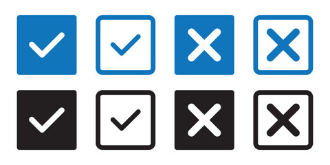 Checkmark icon. Checkmark vector set. Check and wrong icons set of check marks. Tick and cross icons . Vector illustration. solid and line icon style. 