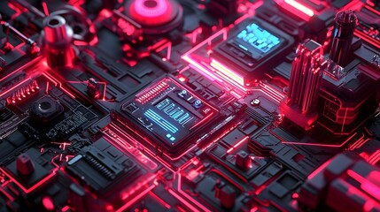 Detailed close-up of an intricate circuit board design.