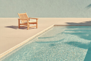 Fototapeta premium A Wooden Chair Beside a Pool