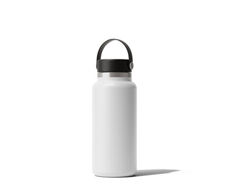 Blank Empty White Hydro Flasks Dew Bottle, Sport Water Bottle Packaging Isolated On Transparent Background, Prepared For Mockup, 3D Render.