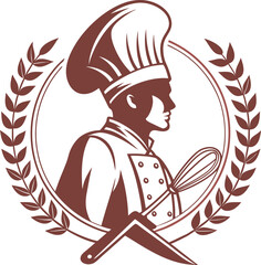 chef logo  illustration retro vector woodcut worker cartoon icon,