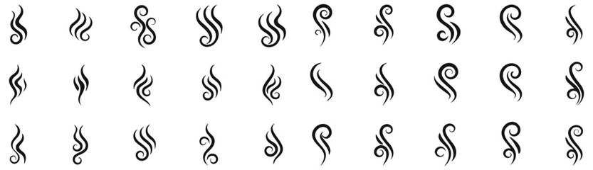 Collection of Abstract Swirling Design Elements. A set of 32 unique, stylized, swirling design elements, perfect for graphic design, logos, tattoos, patterns, or textile applications.