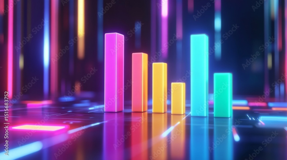 Leinwandbilder a d bar chart in vibrant colors representing financial growth, with glowing data points and a futuri