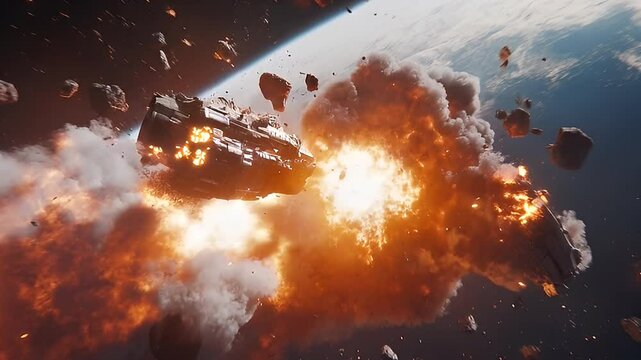 Spaceship Explosion Near Planet Earth