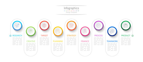 Infographic 9 options design elements for your business data. Vector Illustration.