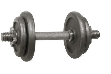 Fototapeta premium Metal dumbbell isolated on transparent background, promoting fitness, strength training, and active lifestyle