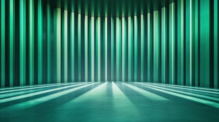 Intriguing teal interior design with vertical stripes.