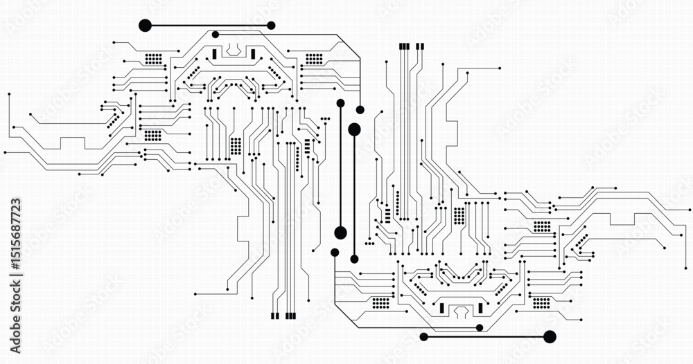 Wall mural technology digital circuit board background. technology black circuit diagram. high-tech connection 