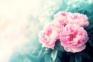 A close up of three pink flowers with a blue background. The flowers are arranged in a way that they are almost touching each other. The background is a light blue color, which gives the image a calm