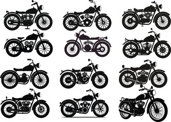 Set of  Classic Motorcycle Silhouette Vector Illustration Design