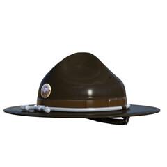 Iconic Wide Brimmed Ranger Hat with Badge Isolated on White Background