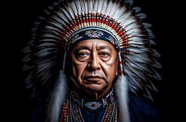 Man wearing a headdress and a necklace is the main focus of the image. The headdress is a traditional Indian headpiece, and the necklace is a decorative accessory