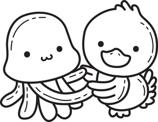 Outline of Funny baby Duck animal series. Coloring pages of Duck designs.