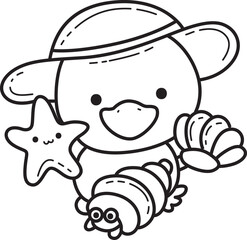 Outline of Funny baby Duck animal series. Coloring pages of Duck designs.