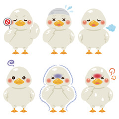 様々な状態のアヒルのキャラクターイラストセット
