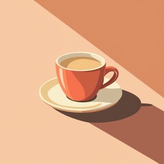 Obraz premium Minimalist illustration of a coffee cup with a shadow on a two-toned pastel background in a flat style