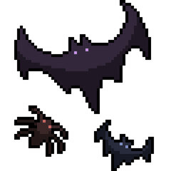 pixel art of scary silhouette bat spider
