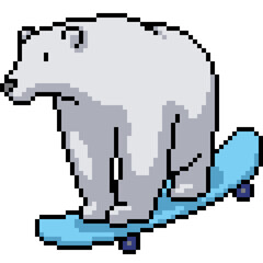 pixel art of polar bear play skateboard