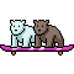 pixel art of bear buddy play skateboard