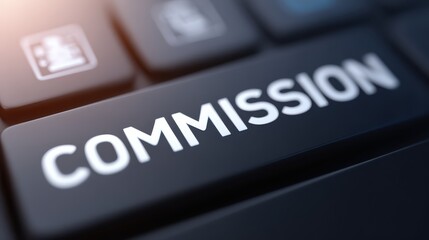 Commission or income earned from selling products and services. The word COMMISSION in bold letters at the center.