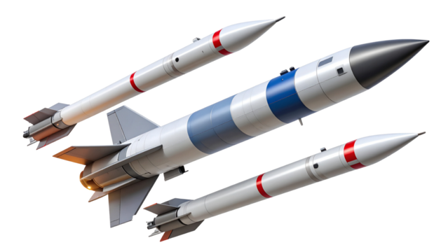 Cruise missile flying and firing isolated on transparent or white background