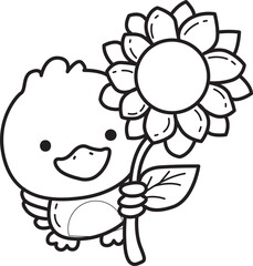Outline of Funny baby Duck animal series. Coloring pages of Duck designs.