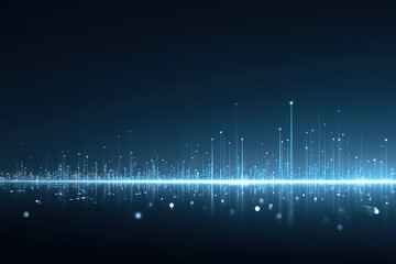 Techno style abstract glowing city skyline illustration