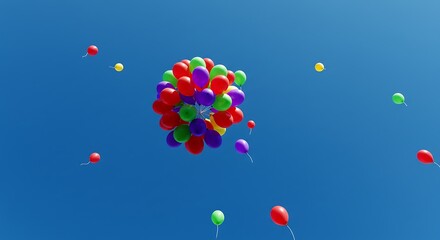 Obraz premium A vibrant collection of colorful balloons soaring against a bright, clear sky. 