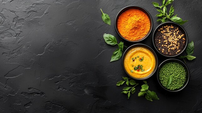 A colorful array of exotic spices including turmeric, paprika, and cumin arranged on a rustic wooden surface