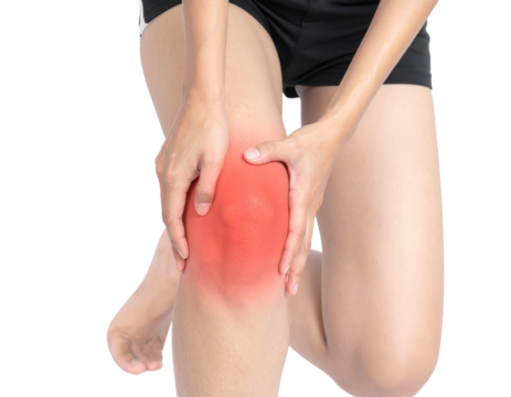 Woman having knee problems. isolated on transparent or white background