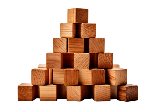 Wooden blocks stacked in a tower isolated on transparent or white background