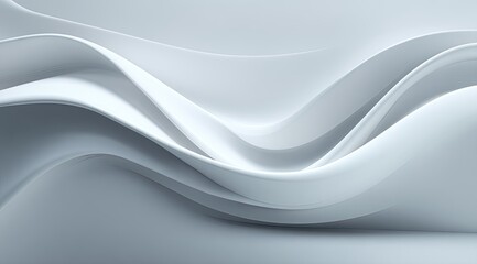 Abstract grayscale image of flowing, undulating, 3D waves.  Smooth, soft curves create a sense of movement and depth on a light gray background